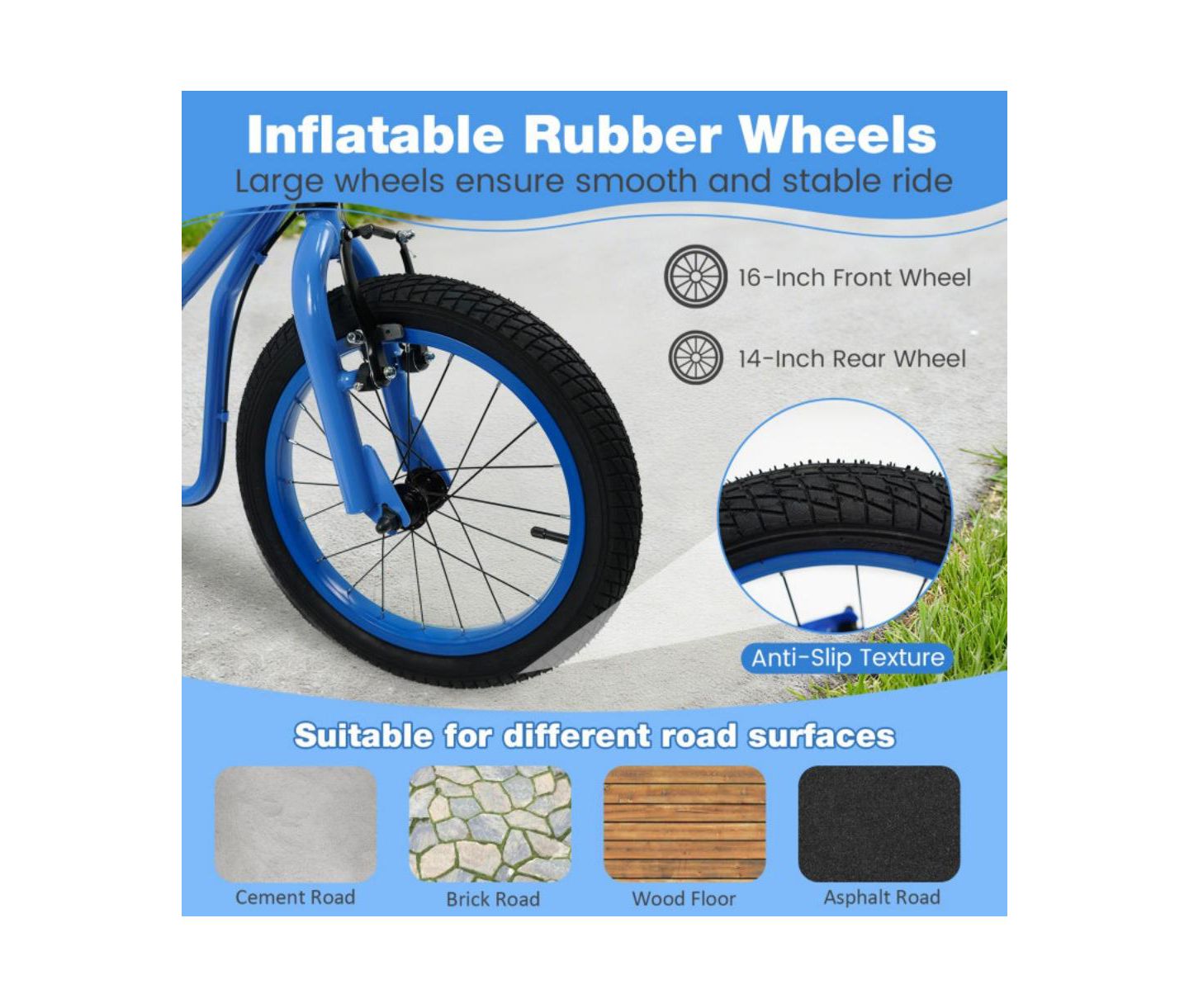 Детская игрушка HONGGE Youth Kick Scooter with Adjustable Handlebar and Inflatable Tires, 110 lbs Capacity, Ages 8+, цвет: Синий — фото 7