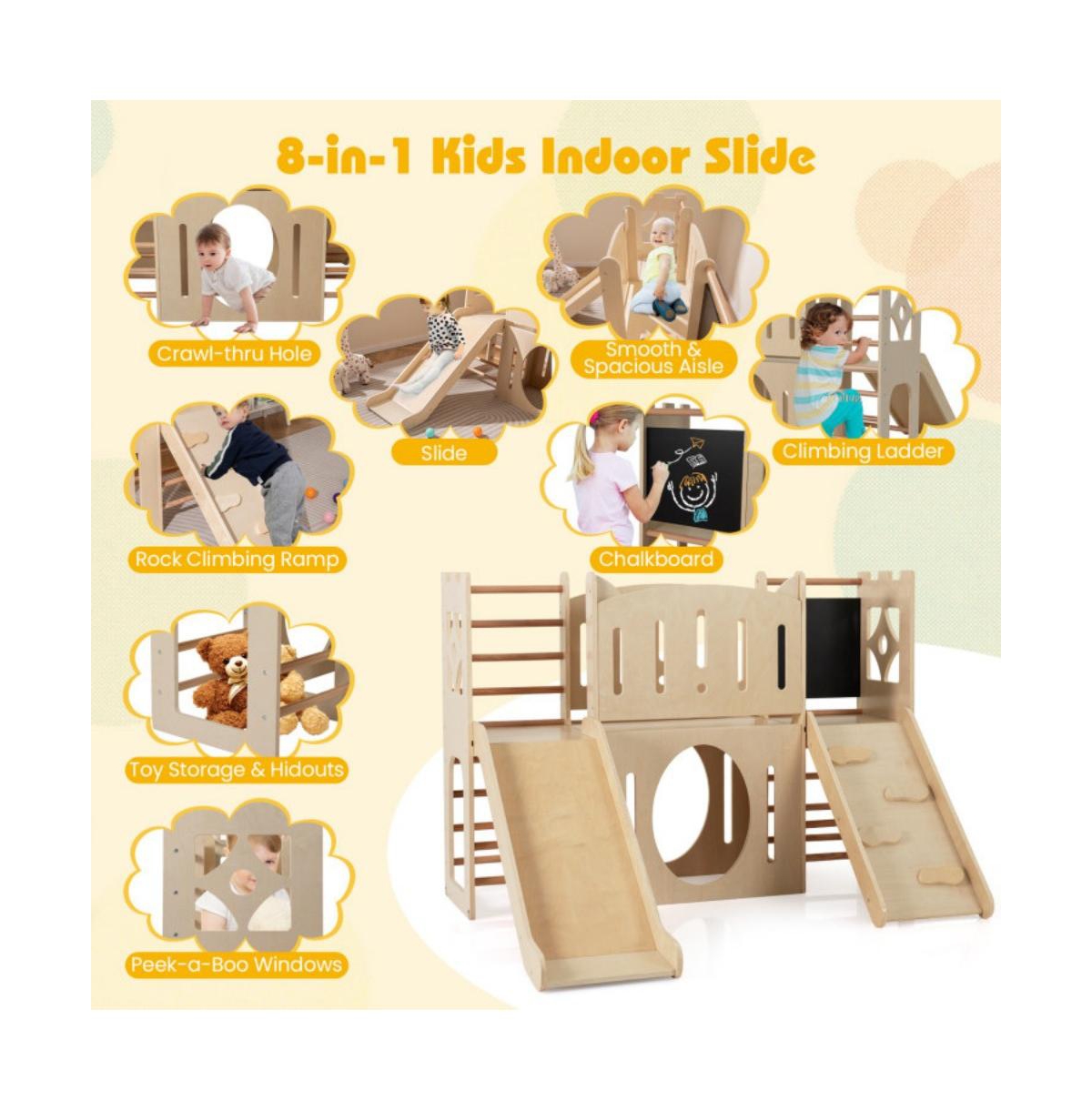 Hongge 8 in 1 Toddler Wooden Indoor Playground with Climber