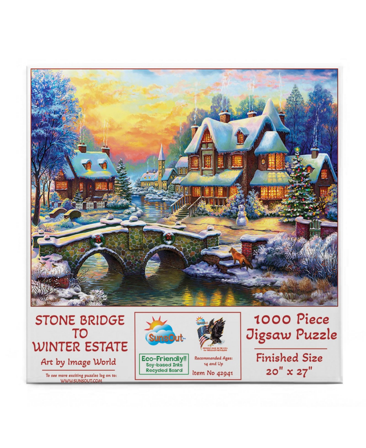 SunsOut Stone Bridge to Winter Estate 1000 piece Jigsaw Puzzle for Adults Christmas