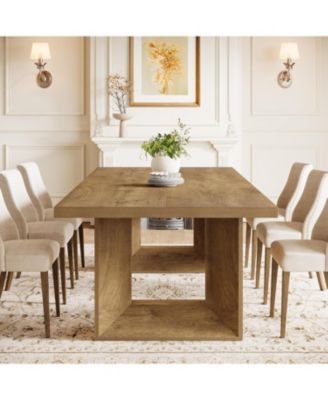 Farmhouse Dining Table for 6-8, 63-Inch Rectangle Kitchen Table with Strong Geometric Frame