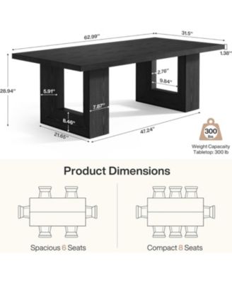 Farmhouse Dining Table for 6-8, 63-Inch Rectangle Kitchen Table with Strong Geometric Frame