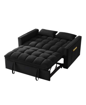 4 in1 Loveseat Sofa Bed with Armrests & Storage Pockets, Multi-Function Tufted Pull-out Sofa Bed with Adjustable