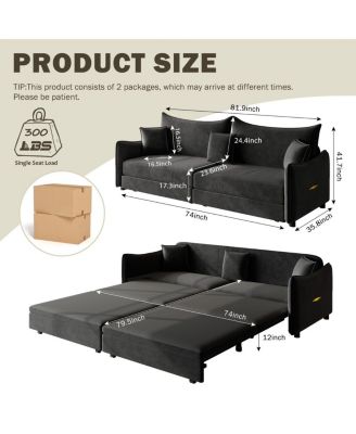 81.9'' Velvet Pull Out Sleeper Sofa Bed, 3-in-1 Convertible King Couch with Pillows, Modern Sofa for Living Room-Maison Boucle