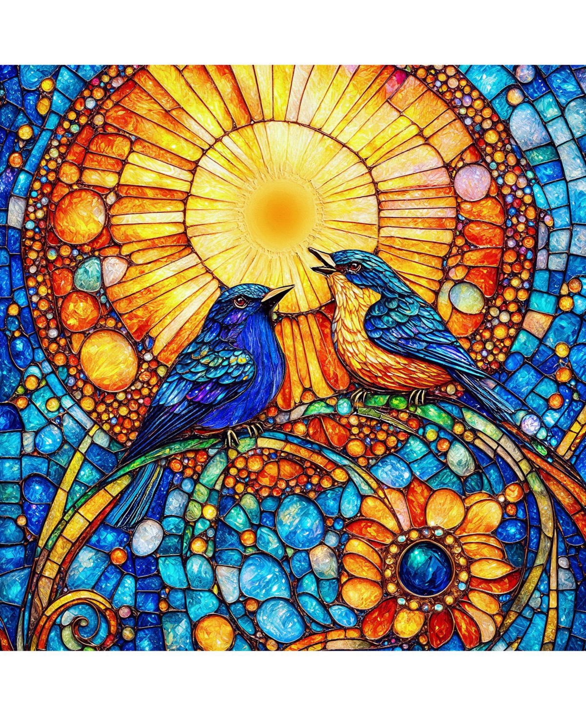 SunsOut Bluebirds Stained Glass 500 piece Jigsaw Puzzle for Adults