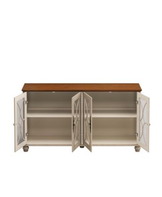 4-Door Storage Cabinet with Tempered Glass Doors