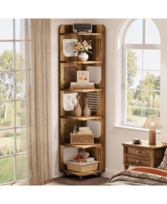 6-Tier Corner Shelf Stand, 71-Inch Rustic Tall Corner Bookshelf, Narrow Corner Bookcase, Corner Plant Stand Display Shelf Organizer