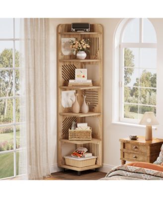 6-Tier Corner Shelf Stand, 71-Inch Rustic Tall Corner Bookshelf, Narrow Corner Bookcase, Corner Plant Stand Display Shelf Organizer