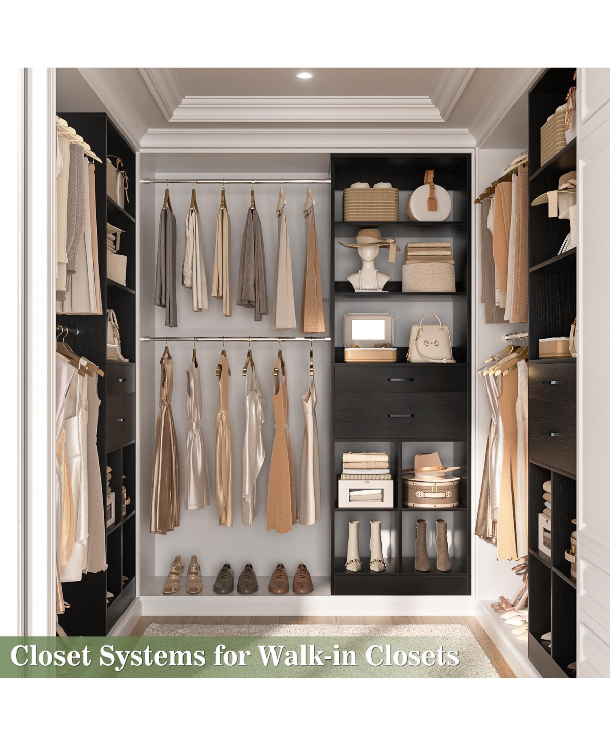 Aheaplus 4-8 Ft Walk-in Adjustable Closet Organizer System with 2 Drawers and 5 Rods