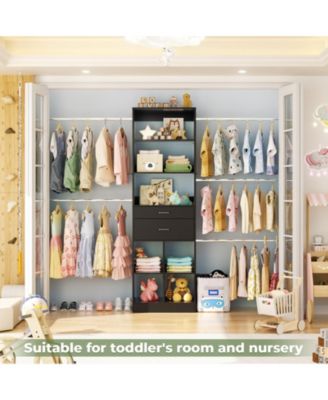 4-8 FT Walk-in Adjustable Closet Organizer System with 2 Drawers and 5 Rods, Fits 60-96'' Closets