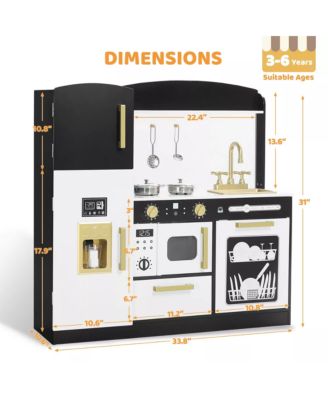 Wooden Pretend Play Kids Kitchen, Toy Kitchen Playset w/Oven, Microwave for Boys Girls Age 3