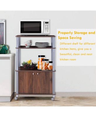 Multifunctional Rolling Kitchen Baker s Rack with 2-Tier Shelf and Cabinet