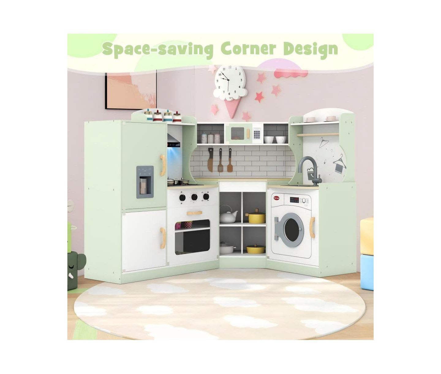 Детская игрушка HONGGE Corner Play Kitchen with Washer and Ice Maker, Ages 3+, цвет: Зелёный — фото 7