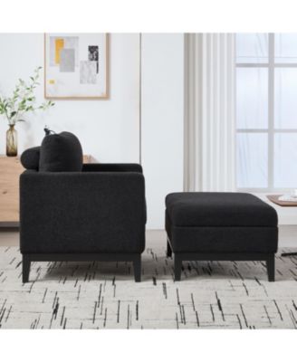 Farmhouse Upholstered Accent Chair with Ottoman & Coffee Table