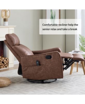 Brown Heat Massage Rocker Swivel Recliner