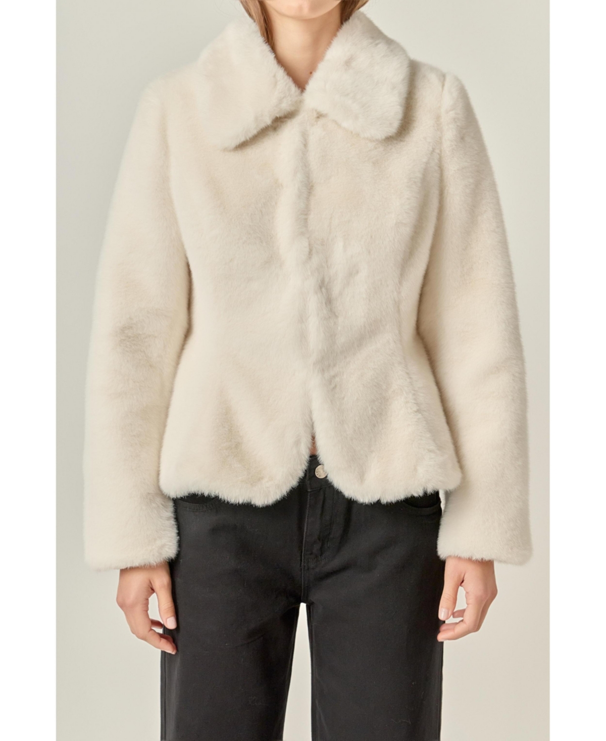 English Factory Women's Peplum Faux Fur Coat