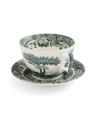 Heritage Green Italian Breakfast Cups and Saucers, Set of 4
