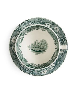 Heritage Green Italian Teacup and Saucers, Set of 4
