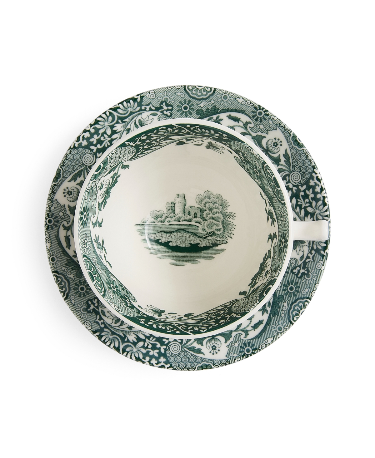 Spode Heritage Green Italian Teacup and Saucers, Set of 4