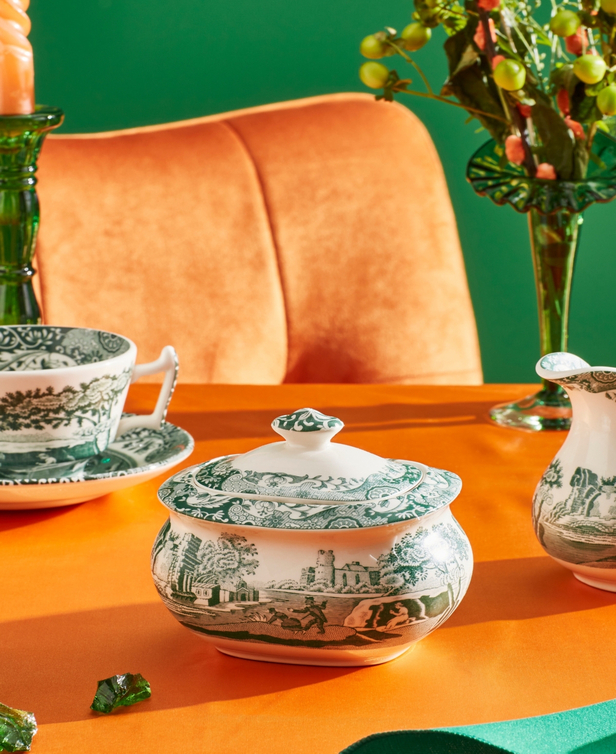 Spode Heritage Green Italian Covered Sugar Bowl