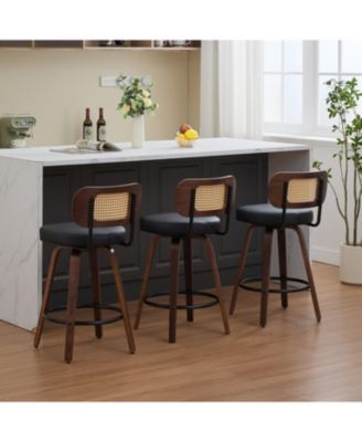 Rattan Counter Height Swivel Bar Stools (Set of 3)