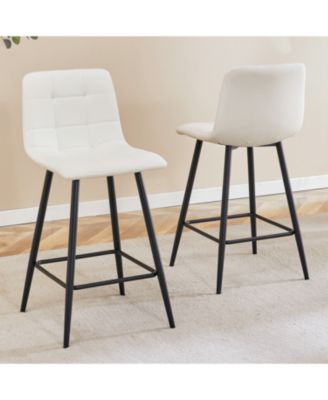 Modern White PU Bar Chairs - Set of 2 Black Legs