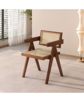 Mid Century Rattan Dining Chairs - Set of 2 Brown