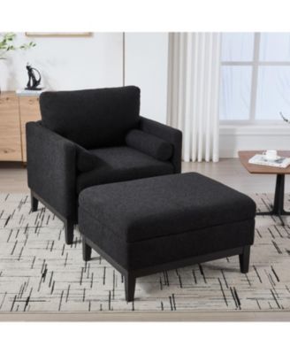 Farmhouse Upholstered Accent Chair with Ottoman & Coffee Table