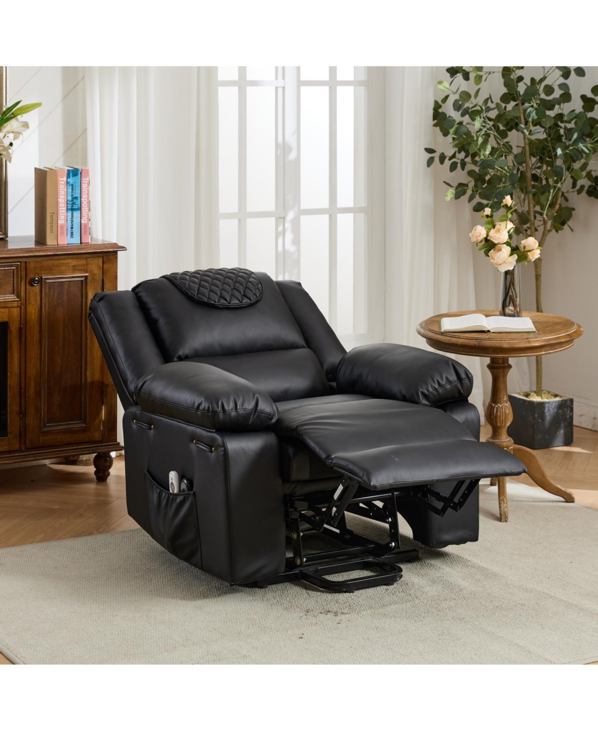 Streamdale Furniture Black Pu Remote-Controlled Heating and Massage Assistive Recliner for SeniorsI