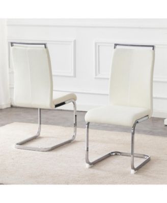  Luxury Dining Chairs, White Fabric & Silver Legs, Set of 2