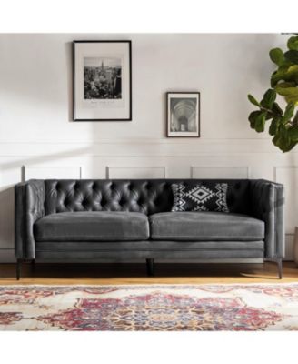 Wales Contemporary 84" Upholstered Button-tufted Sofa with Metal Legs