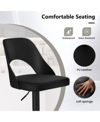 Set of 2 PU Leather Metal Base Enlarged Seat, Backrest, Footrest, Adjustable Height, 360° Swivel Bar Stools