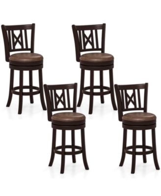 Set of 4 Bar Stools 26'' Swivel Bar Chairs w/ Footrest Hollowed Backrest