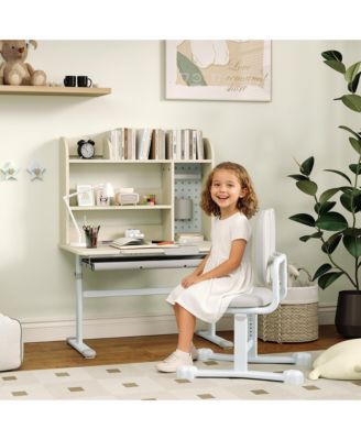 Kids Study Desk and Chair Set with Tiltable Desktop and Hutch,