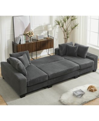 114" U-Shaped Corduroy Upholstery Pull-Out Sleeper Bed, Oversized Convertible Sectional, Chaise Lounges, Pillows & Cushions Sofa Bed