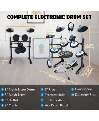 Electric Drum Set Adult Digital Silent Drum Kit 8" w/ Throne Beginner for Apartment