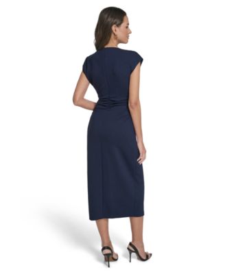 Women's Funnel Neck Shirred Waist Bodycon Dress