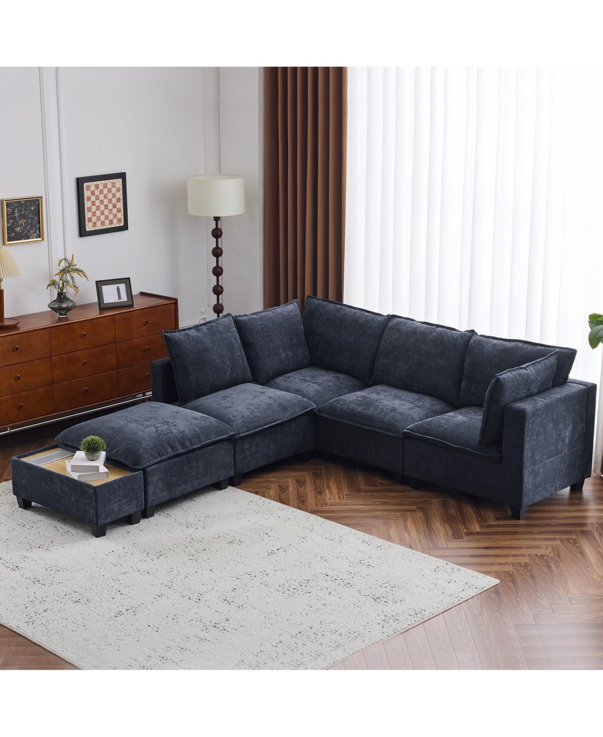 Streamdale 90" U-Shaped Sectional Sofa w/ Ottoman & Charging Table