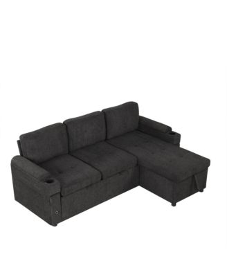Streamdale 83.5" L-Shaped Sofa Bed with Storage, Cup Holders & USB