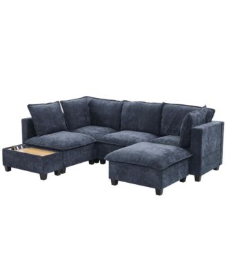 Streamdale 90" U-Shaped Sectional Sofa w/ Ottoman & Charging Table