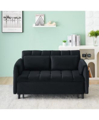  52" Black Velvet Sleeper Sofa with Pillows & Pockets