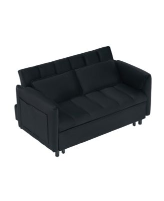  52" Black Velvet Sleeper Sofa with Pillows & Pockets