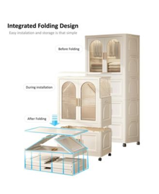 25.59" Wide Folding Wardrobe with Magnetic Doors and Wheels