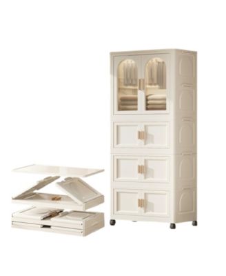 25.59" Wide Folding Wardrobe with Magnetic Doors and Wheels