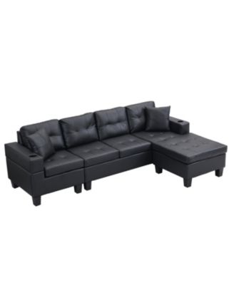 + L-Shape Sectional Sofa + Faux Leather (or specify actual material if known) + Chaise Lounge with Cup Holder + Sofa