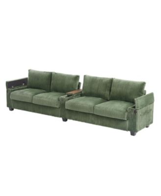 Corduroy Sofa Couch 133" w/ USB Storage & Cup Holders