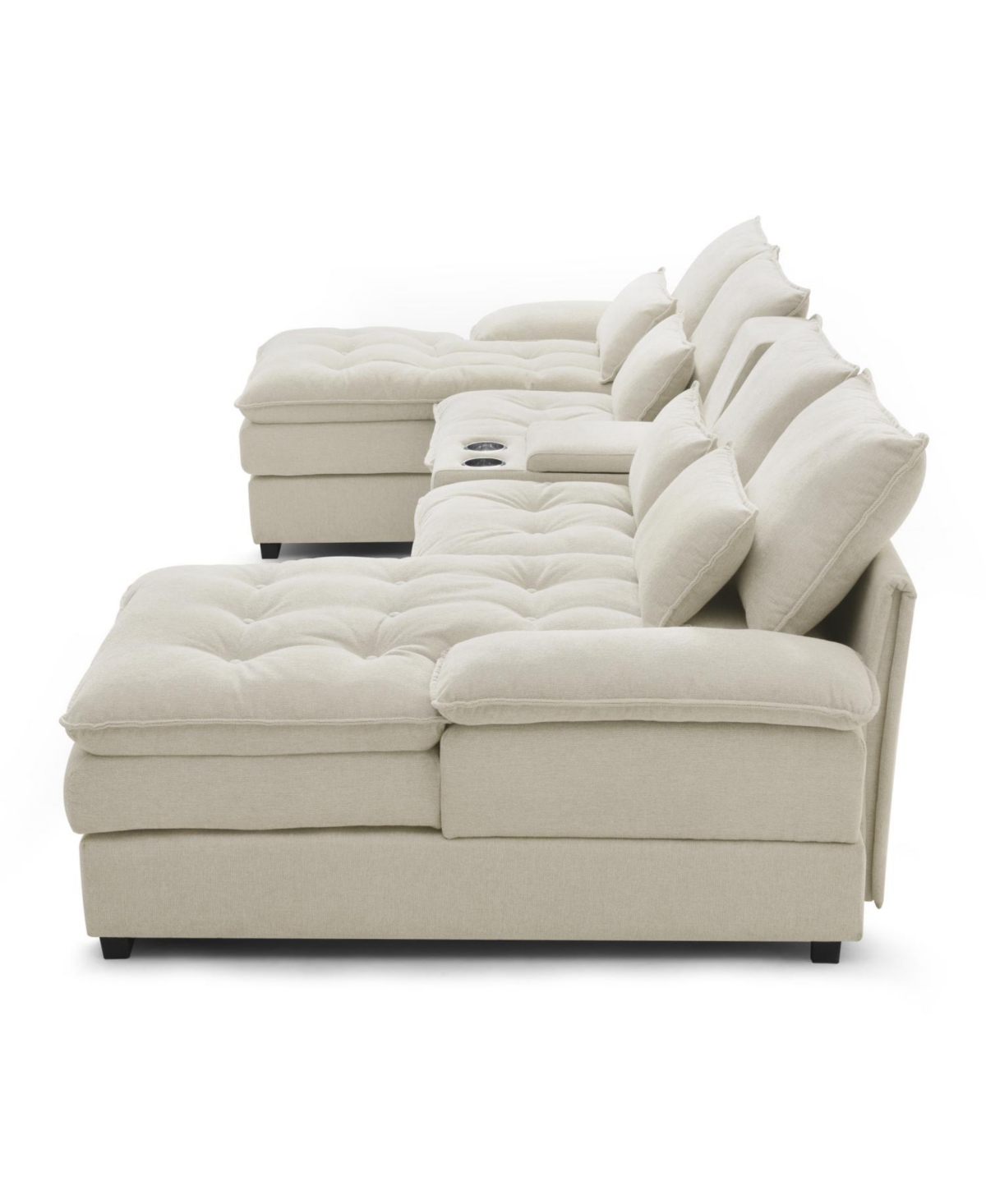 Streamdale Furniture 130" U-Shaped Sofa with Console Cupholders Sleeper & Chaise (Beige)