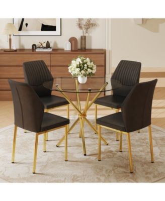 Modern Luxe 4-Piece Dining Set - Round Glass Table & Black-Gold Chairs