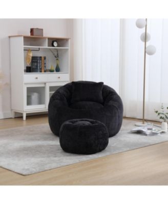 Modern XL Round Bean Bag Chair w/ Footrest & Pillow
