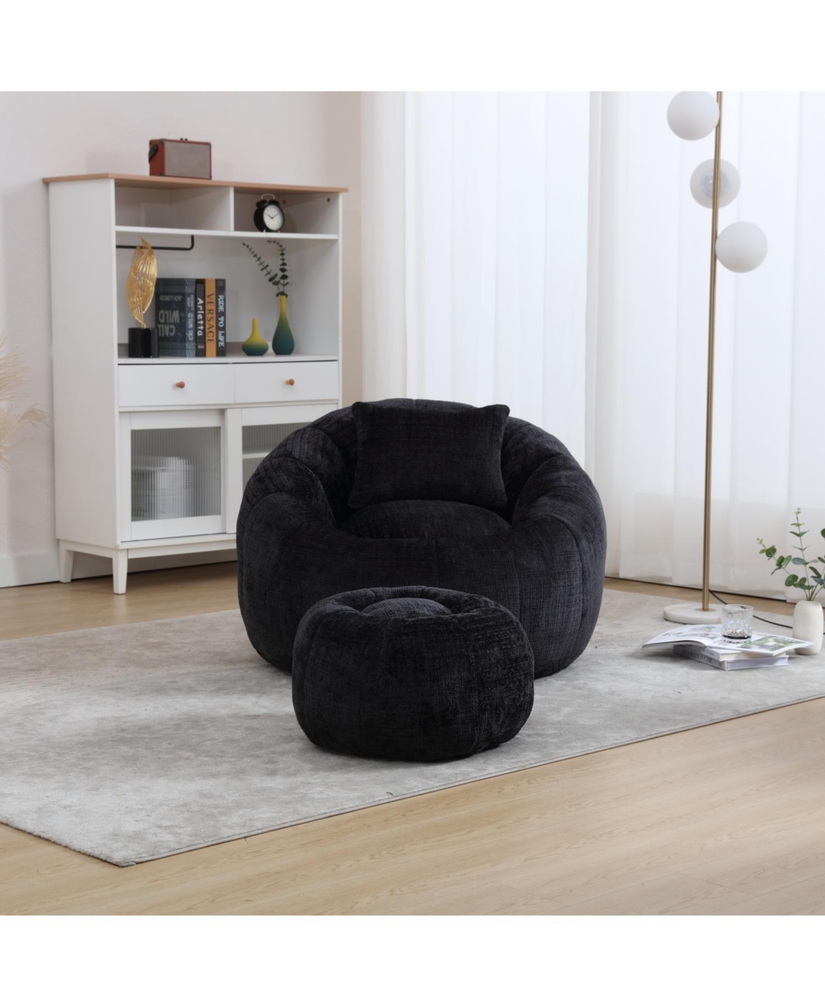 Streamdale Furniture Modern Xl Round Bean Bag Chair w/ Footrest & Pillow