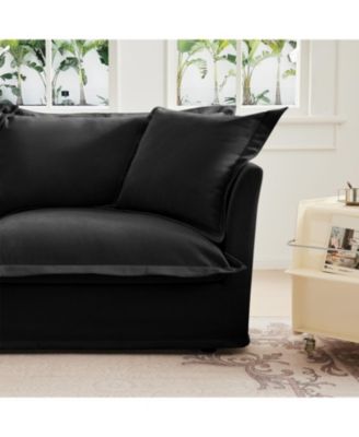 Black Chenille Slipcovered Armchair with Large Pillows